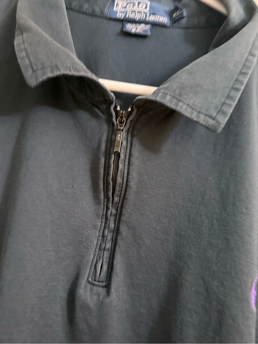Polo by Ralph Lauren Dark Navy Short-Sleeve Zip Polo with Purple Pony